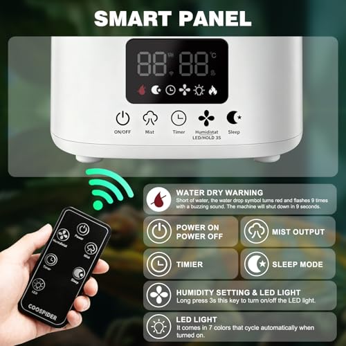 COOSPIDER Reptile Fogger Humidifier, Automatic Humidifiers, Terrarium Humidifiers with Timer Humidity Control, Reptile Mister for Reptiles Amphibians Herps Vivarium (White, 5L/1.32GAL) - color: White