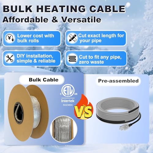 300' HTM Braid Self Regulating Heating Cable Mobile Home Heat Tape Water Pipes Freeze Protection Heat Trace Energy Saving Heat Tape for Water Hose - style: 300 ft