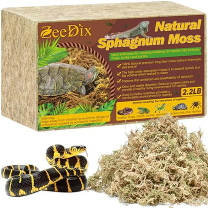 ZeeDix 2.2 LB Premium Sphagnum Moss for Reptiles, 50 QT Natural Reptile Moss for Terrarium, Dried Long Fibered Sphagnum Peat Moss Bedding for Leopard Gecko Frogs Anoles Snake Ball Python Turtle - size: 2.2 LB
