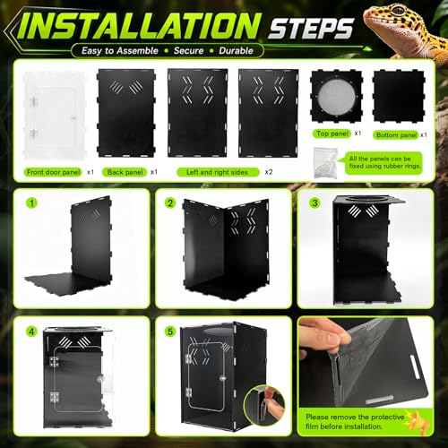 10 Gallon Reptile Tank Enclosure,12x12x18 Transparent Reptile Terrarium Acrylic Front Opening with Metal Translucent Mesh Top for Crested Gecko Lizards, Snakes, Chameleon