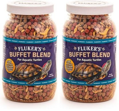 Fluker's Buffet Blend Aquatic Formula,Turtle Food with Freeze,Dried Shrimp,Mealworms,and Vitamin Enriched Pellets,7.5 oz (Pack of 2) - size: 7.5 Ounce (Pack of 2)