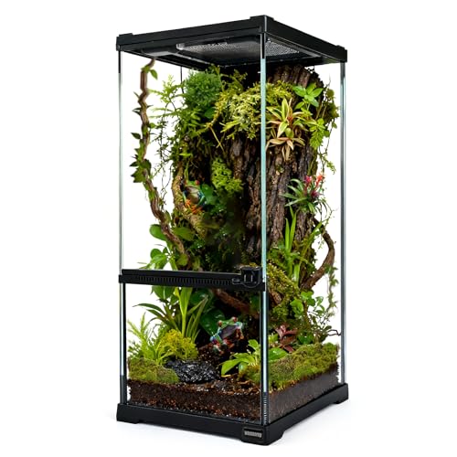 Tall Reptile Glass Tank 8"x8"x18" Pre-Assembled Vertical Small Reptile Terrarium for Arboreal Geckos,Chameleon,Lizard,Tree Frog and Snake with Top and Front Openning Door
