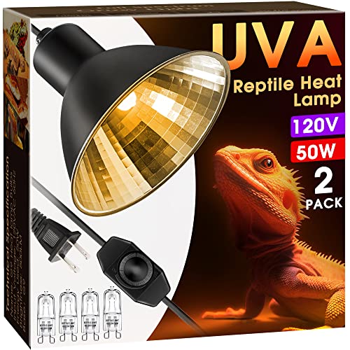 Reptile Heat Lamp, Briignite UVA Basking Light for Reptiles 50W, G9 Halogen Heat Bulb & Dome Reptile Light Fixture, Aluminum Reflector, Dimmable Heat Lamp for Chicken Turtle Snake Gecko Lizard, 2 Pack - color: Cream, size: Heat Lamp