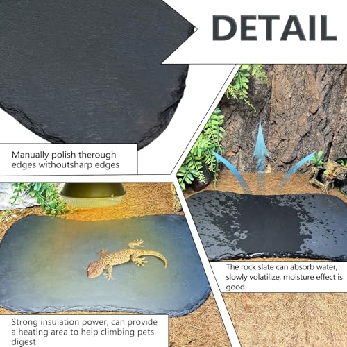Reptile Basking Platform 15.0''x7.5'' Turtle Rock Plate Food Bowl Feeding Dish Tortoise Resting Bathing Slate for Lizard Gecko Bearded Dragon Chameleon Snake Frog - size: 15.0''x7.5''(1PCS)