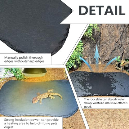 Reptile Basking Platform 15.0''x7.5'' Turtle Rock Plate Food Bowl Feeding Dish Tortoise Resting Bathing Slate for Lizard Gecko Bearded Dragon Chameleon Snake Frog - size: 15.0''x7.5''(1PCS)