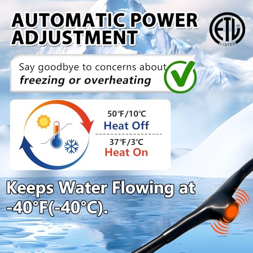 HEATIT 15ft Heat Tape for Pipe Freeze Protection Energy-Saving 3W/FT ETL | Automatically adjusts heating power to improve energy efficiency, safe to overlap, cross, spiral wrap without overheating. - style: 15 ft
