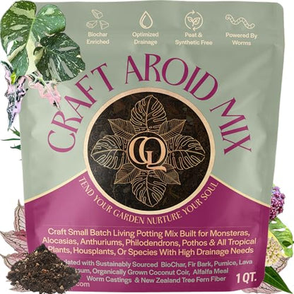 Craft Aroid Potting Mix- Elite Organic Alocasia, Philodendron, Monstera Soil Mix, Chunky, Well Draining Potting Soil for Indoor Plants, All Tropical Plants & Houseplants, Sustainable & Peat Free 1QT - size: 1 Quart