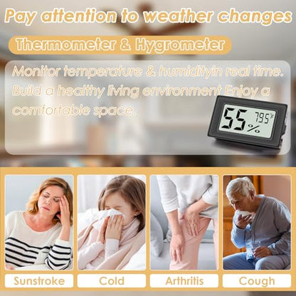 12 Pack Mini Digital Hygrometer with High-Precision Sensor, Temperature and Humidity Monitor for Home, Humidors, Accurate Indoor Humidity Gauge (℉) for Greenhouse