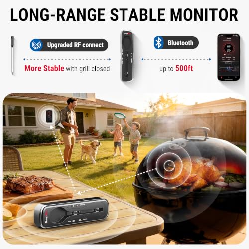 TempPro Upgraded Meat Probe Wireless Meat Thermometer, 500ft Bluetooth Meat Thermometer for Cooking Kitchen Oven Smoker, Rechargeable Meat Probe for Backyard Grill BBQ Gifts(Previously ThermoPro) - color: Black