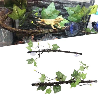 2Pcs Reptile Corner Branches, Terrarium Plant Decoration Flexible Imitation Bendable Jungle Climbing Vine with Suction Cups for Amphibian Lizard Snake Climbing