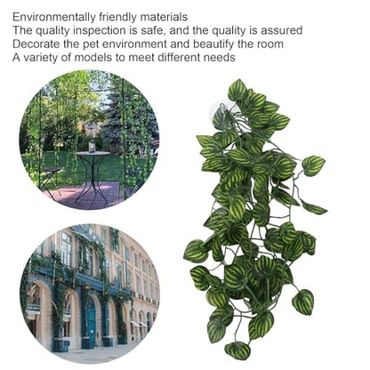 Pssopp Lifelike Plant Decorative Hanging Silk Terrarium Plant with Suction Cup for Reptile Rainforest Box Aquarium Landscape(NFF-80)