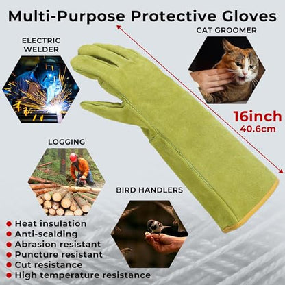 Animal Handing Gloves- Bite Proof, Puncture & Scratch Resistant for Safe Handling, Garden Gloves - color: Yellow, size: 16-inches