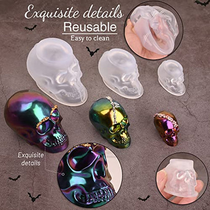 Actvty Skull Resin Mold, Set of Large, Medium, Small Silicone Skull Head Molds, 3D Silicone Molds for Resin, Clay, Soap, Candle Wax Casting, Halloween Home Decoration