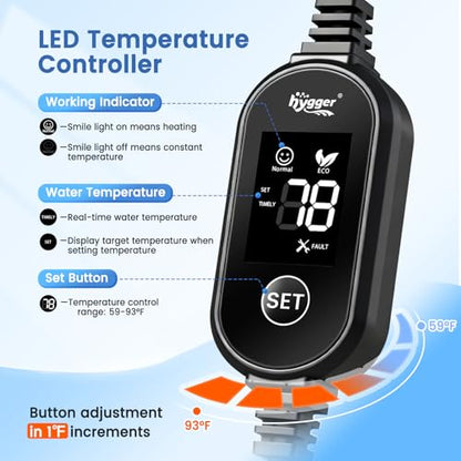 hygger Aquarium Heater, Upgraded Ceramic 25W Small Fish Tank Heater with Digital LED Controller, Fast Heating, Precise Temperature Control, Turtle Tank Heater for Freshwater/Saltwater - size: 25W