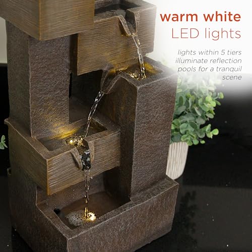 Alpine Corporation ZDQ110 19" Indoor/Outdoor Multi-Tier Water Fountain with LED Lights – Cascading Waterfall Feature for Gardens, Patios, Yards, and Home Décor, Gray - style: 19"H - Gray 5-Tier w/ LEDs