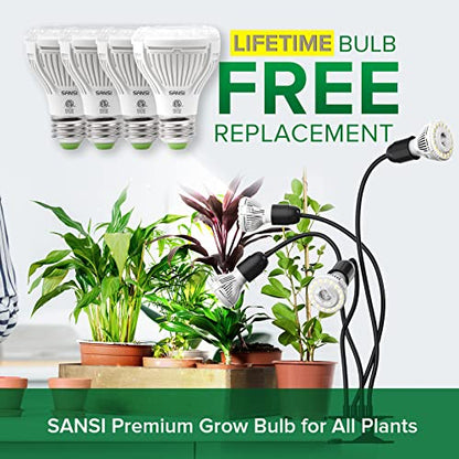 SANSI LED Grow Lights for Indoor Plants, 600W Full Spectrum Gooseneck Clamp Grow Lamp, 40W Power Plant Light with High PPFD for Seeding, Lifetime Free Bulb Replacement Plant Lights for Indoor, 4 Head - size: 4 Head 1 Pack