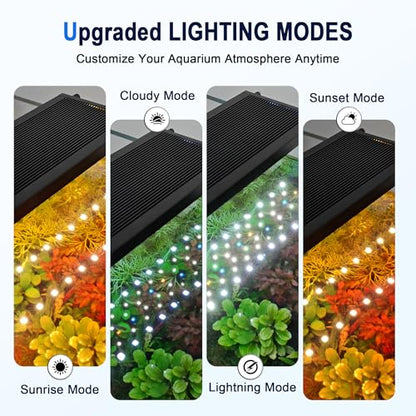 AQQA 24/7 Aquarium Light with Timer, Full Spectrum LED Fish Tank Light for Freshwater & Plants, 9 Dimmable Light Modes, 10 Adjustable Brightness, Extendable Brackets for 35-47 inch Tank,56W Black - size: 56W for 35-47 inch tank