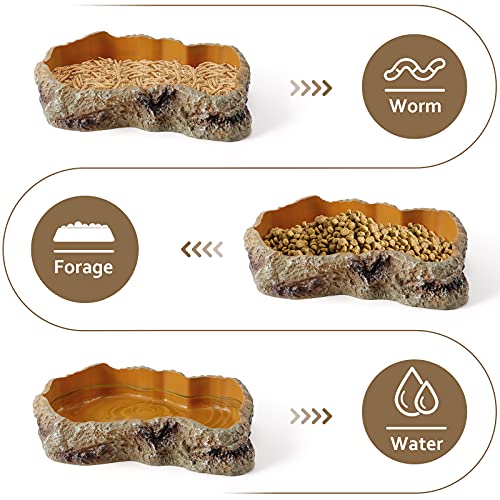Reptile Food Water Resin Rock Bowls Lizard Gecko Worm Feeding Dish XL | Amphibian Feeder Bowl Terrarium Decor for Bearded Dragons, Chameleon, Leopard Gecko Frog Snake Hermit Crabs Turtle Spider Pet - size: X-Large