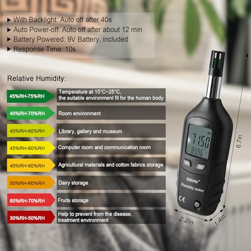 ERAY Digital Psychrometer Thermometer Hygrometer with Backlight, Temperature and Humidity Reader Meter Thermo-Hygrometer with Dew Point and Wet Bulb Temperature, 9V Battery Included(Black) - color: Black