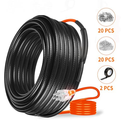 80FT Heating Cable for Metal and Plastic Home Pipes, Energy-efficient, Heat Tape for Water Pipes, Pipe Freeze Protection, Keeps Water Flowing at -40℉, 120V (80FT) - size: 80FT