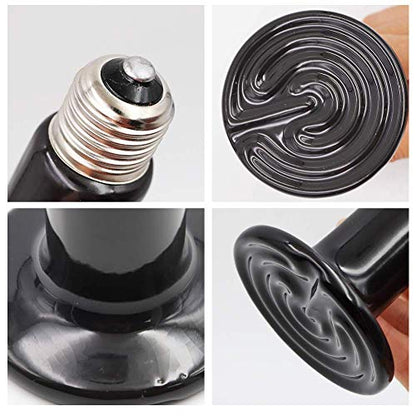 Reptile Heating Lamp Bulb 2pcs Amphibian Ceramic Infrared Heat Lamp Emitter with no Light for Brooder Chicken Coop,Hedgehog, Iguana Lizard Bearded Dragon Turtle Snake(Black, 100W)