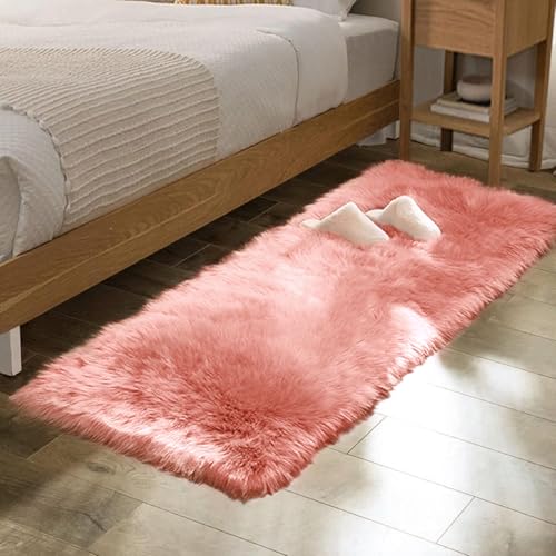 ORINOVA Pink Faux Sheepskin Fluffy Fur Rugs for Bedroom Machine Washable Fuzzy Area Rugs for Living Room Runner Rugs for Hallway 2x6 - color: Pink, size: 2' x 6' (Runner)
