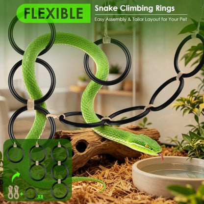 DBNESS 2PCS Snake Climbing Rings, Ball Python Enrichment Hoop Chain Toys, Adjustable Playground Reptiletank Cage Decor Accessories for Corn Snakes, Garter Snakes, Iguana, Lizards, Chameleons, Parrot