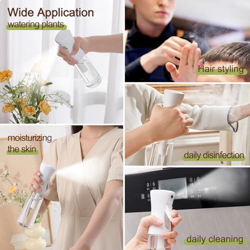 Fine Continously Mist Spray Bottle (10.1oz/300ml) for Body moisturizer Hair styling Cleaning Garden plant care etc.,Hair Mister Misting Continuous Mist Spray Bottle,2Pcs (Black+White) - color: Black+White