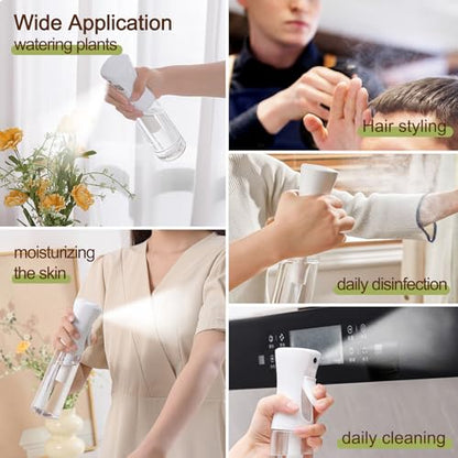 Fine Continously Mist Spray Bottle (10.1oz/300ml) for Body moisturizer Hair styling Cleaning Garden plant care etc.,Hair Mister Misting Continuous Mist Spray Bottle,2Pcs (Black+White) - color: Black+White