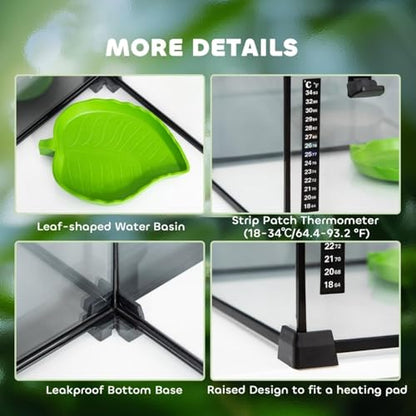 Glass Terrarium Reptile Terrarium Breeding Tank Stackable with Leaf-Shaped Water Basin