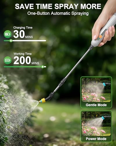 Battery Powered Garden Sprayer 2 Gallon, Electric Pump Sprayer with 3 Mist Nozzles, Rechargeable Handle, Telescopic Wand, Adjustable Strap, Water Spray Weed Sprayer for Lawn, Garden, Yard, Plants - size: 2 GAL
