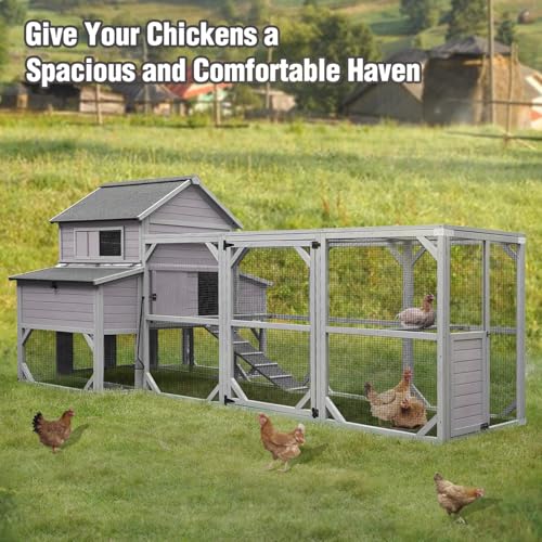 Large Chicken Coop with Run - Wooden Hen House with 6 Nesting Boxes and Removable Tray, 41.3ft² Poultry Pet Hutch Run Cage with Waterproof Asphalt Roof, fold Out House for 8-10 Chickens - size: 118.0"L x 98.0"W x 49.0"H