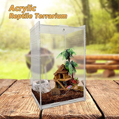 Acrylic Reptile Terrarium, Transparent Reptile Tank Habitat Terrariums Mini Enclosure Feeding Breeding Box with Cover for Tarantula Isopod Roach InvertebratesGecko Frog （5“x5”x8“）
