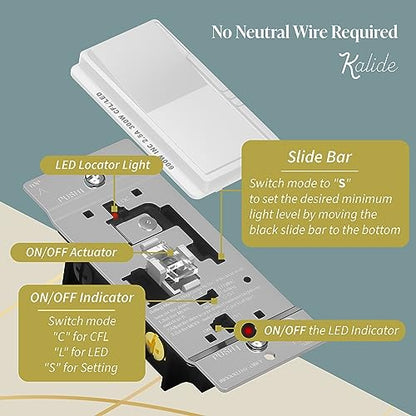 TOPGREENER Kalide Dimmer Light Switch, LED Dimmer Switch, Full Range Dimming, Single Pole/3-Way, 120VAC, 60Hz, 300W LED/CFL, Neutral Wire Not Required, Wall Plate Included, White - color: white