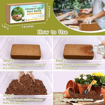 Legigo Pack of 1 Organic Coco Coir Bricks- 100% Natural Compressed Coco Peat Brick Coconut Fiber Substrate with Low EC& pH Balance, Coir Plant Soil Enhance Root Growth for Herbs, Flowers, House Plants - color: Pack of 1