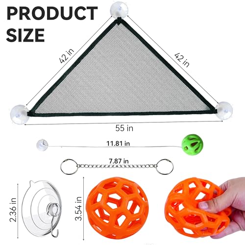 Bearded Dragon Hammock and Feeder Ball Set - 2 Pack Red Mesh Lizard Lounger Bed with Strong Suction Cups, Interactive Reptile Toy for Climbing, Basking & Foraging Tank Accessories