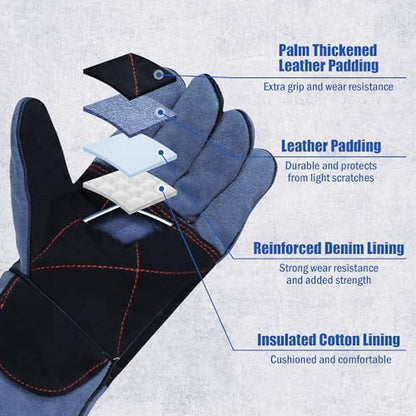 IC ICLOVER Animal Handling Gloves Snake Bite Proof, Double Leather Padding, Anti-bite Dog Cat Bird Reptile Control Protection - color: M -14inch