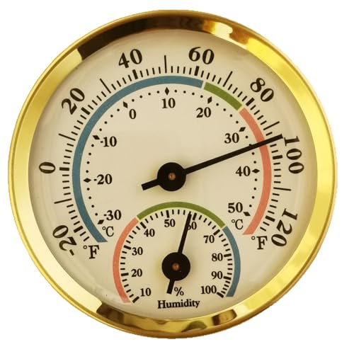 Mini Analog Hygrometer Thermometer - High Precision Humidity Temperature Gauge with Aluminum Alloy Case for Indoor Home Office Room Car Patio Sauna Garden Wall Mount(Gold)