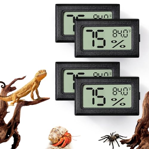 4 PCS Rectangle Reptile Thermometer and Humidity Gauge for Bearded Dragon Accessories, Reptile Tank Accessories for Jumping Spider, Leopard Gecko, Hermit Crab, Gecko, Ball Python, Lizard - color: Black Rectangle 4PCS