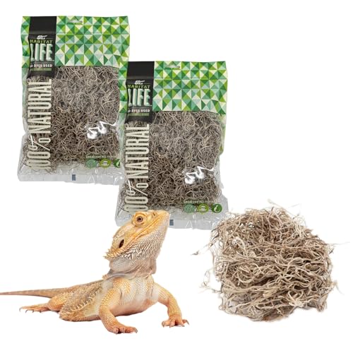 The Habitat Life - Natural Spanish Moss - for Reptiles, Amphibians & Invertebrates Terrariums - Humidity Control - Breathable Bedding - Dye-Free & Safe - Small - 2 Pack - size: Small (2-Pack), style: Spanish Moss