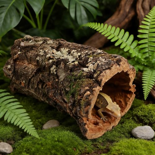 VOSAREA Tree Trunk Reptile Hide Log, Hollow Tree Trunk Ornament, Climbing Platform Shelter for Terrarium Tank, Reptile Cave Hideout for Gecko, Lizard, Snake 7-8cm Diameter