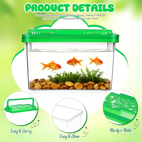 Toyvian Small Portable Fish Tank with Handle, Clear Plastic Travel Critter Carrier with Ventilated Lid for Turtles Hamsters Reptiles Small Pets