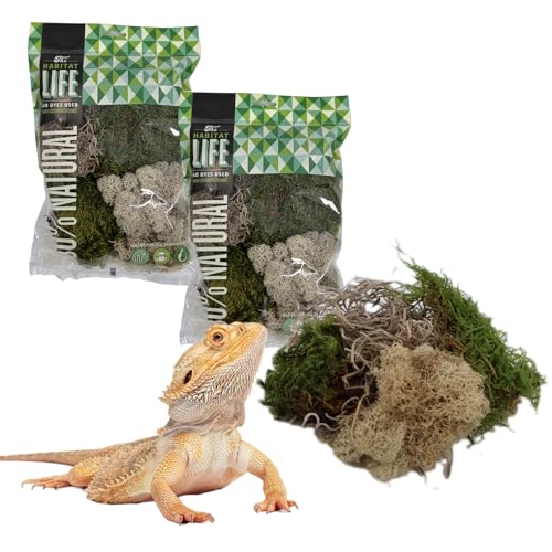 The Habitat Life - Natural Variety Pack - Mix of Reindeer, Mood, Sheet & Spanish Moss - for All Terrariums - Humidity Control - Breathable Bedding - Dye-Free & Safe - Small - 2 Pack - size: Small (2-Pack), style: Variety Pack