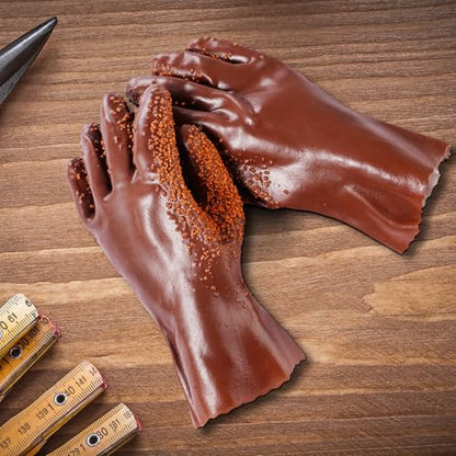 5 Pairs Sewer Snake Glove PVC Non Slip Sewer Gloves Drain Cleaning Glove Plumbing Tools for Professional Plumber - color: Brown