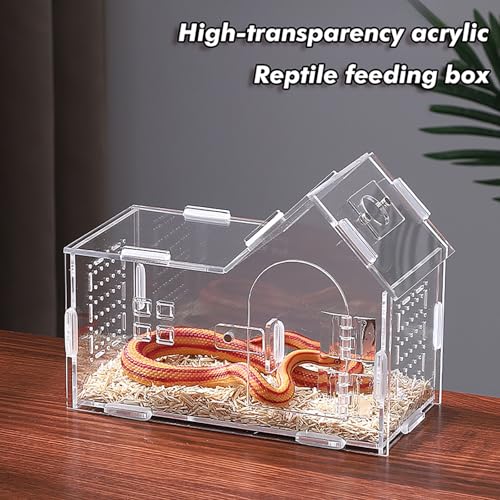 Transparent Reptile Enclosure, 180° Rotating Lidded Habitat for Geckos, Snakes, Spiders and Small Pets – Breathable Acrylic Terrarium, Clear View Amphibians Tank for Reptile Lovers