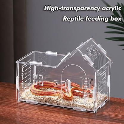 Transparent Reptile Enclosure, 180° Rotating Lidded Habitat for Geckos, Snakes, Spiders and Small Pets – Breathable Acrylic Terrarium, Clear View Amphibians Tank for Reptile Lovers