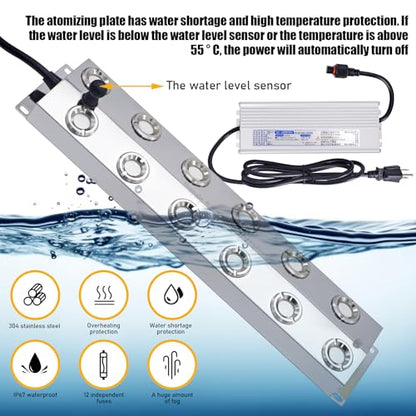 Ultrasonic Mist Maker Fogger 12 Head Pond Mister Fogger with Float, Waterproof Power Supply and Ceramic Disc, Ultrasonic Atomizer Humidifier for Greenhouse Halloween Decor (12 Heads) - style: 12 heads