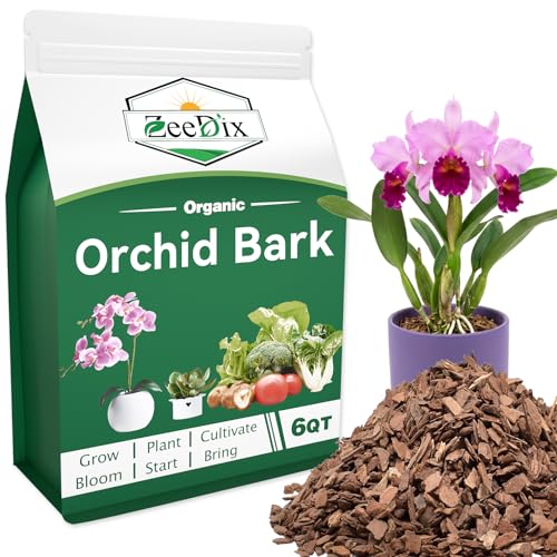 ZeeDix 6 Quarts Organic Chunky Orchid Potting Bark, 0.4"-0.6" Pine Bark Chips for Orchids & Houseplants, Root Growth, Drainage & Aeration - color: Bark, size: 6 qt