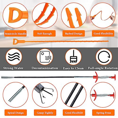 SDTC Tech 6-Pack 64 Inch Snake Drain Cleaner and 20 Inch Hair Clog Remover Flexible Spring Pipeline Claw Hook Retriever for Sewer Toilet Kitchen Sink Bathroom Tub - color: 5pcs 20inch+ 1pcs 64inch