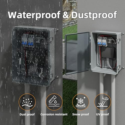 Joinfworld Clear Electrical Enclosure Box 14x10x6 for WiFi Router | Weatherproof ABS box: insulation, vented, DIN rail, grid plate, 2 NPT3/4" glands, wall mount for Light WIFI Security - size: 13.8"x9.8"x5.9" Clear